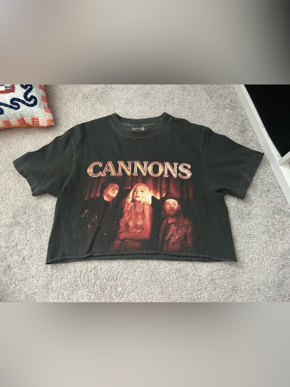 Cannons Comfort Colors Black Cropped Graphic Tee with Red-Orange